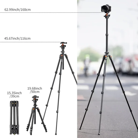 K&F Concept 62.99 Inch Camera Tripod for DSLR Portable Aluminum Travel Tripod with 360 Degree Panorama Ball Head Quick Release - Image 3