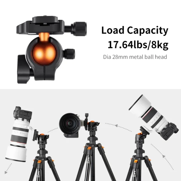 K&F Concept 62.99 Inch Camera Tripod for DSLR Portable Aluminum Travel Tripod with 360 Degree Panorama Ball Head Quick Release - Image 5