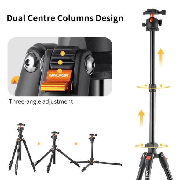 K&F Concept 62.99 Inch Camera Tripod for DSLR Portable Aluminum Travel Tripod with 360 Degree Panorama Ball Head Quick Release - Image 2