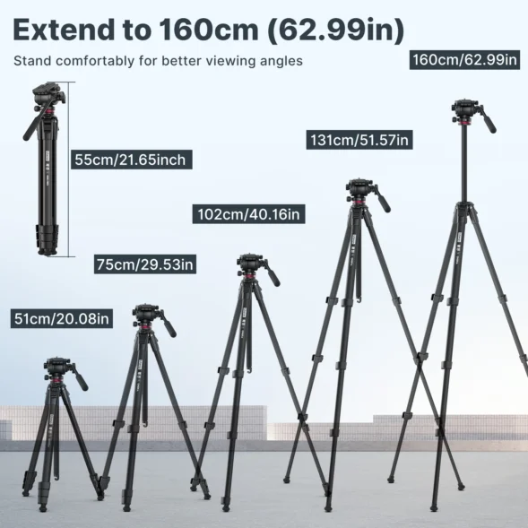 Ulanzi OMBRA 1.6M Video Travel Tripod 360° Panorama Fluid Drag Pan Tripod Max Load 6KG Arca Swiss Plate for DSLR Camera - Image 3