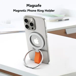 MagSafe Magnetic Ring Phone Holder with Silicone Cord Rotating Kickstand for iphone15 14 13 12 series Desktop AlloyBuckle Stand