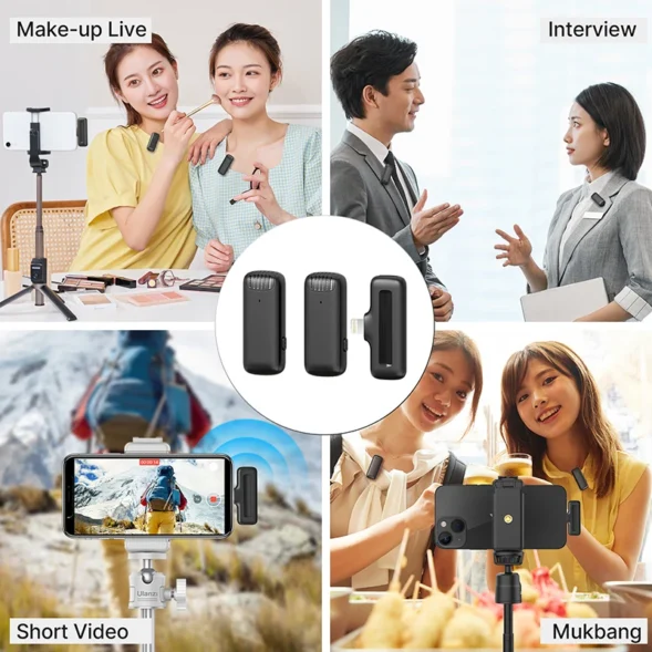 Ulanzi J12 Wireless Lavalier Microphone System Audio Video Recording Microphone Mini Mic for iPhone Android Live Broadcast - Image 6