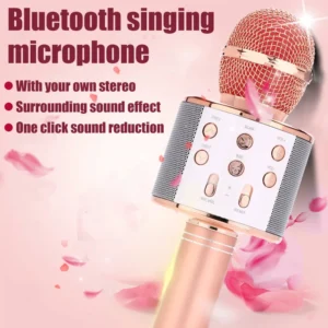 WS858 Karaoke Microphone for Kids Singing 5 in 1 Wireless Bluetooth Microphone with LED Lights Machine Portable Mic Speaker