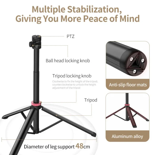 Ulanzi MT-79 Extendable Tripod with 1/4'' Screw for DSLR Camera Smartphone Fill Light Microphone Tripod - Image 6